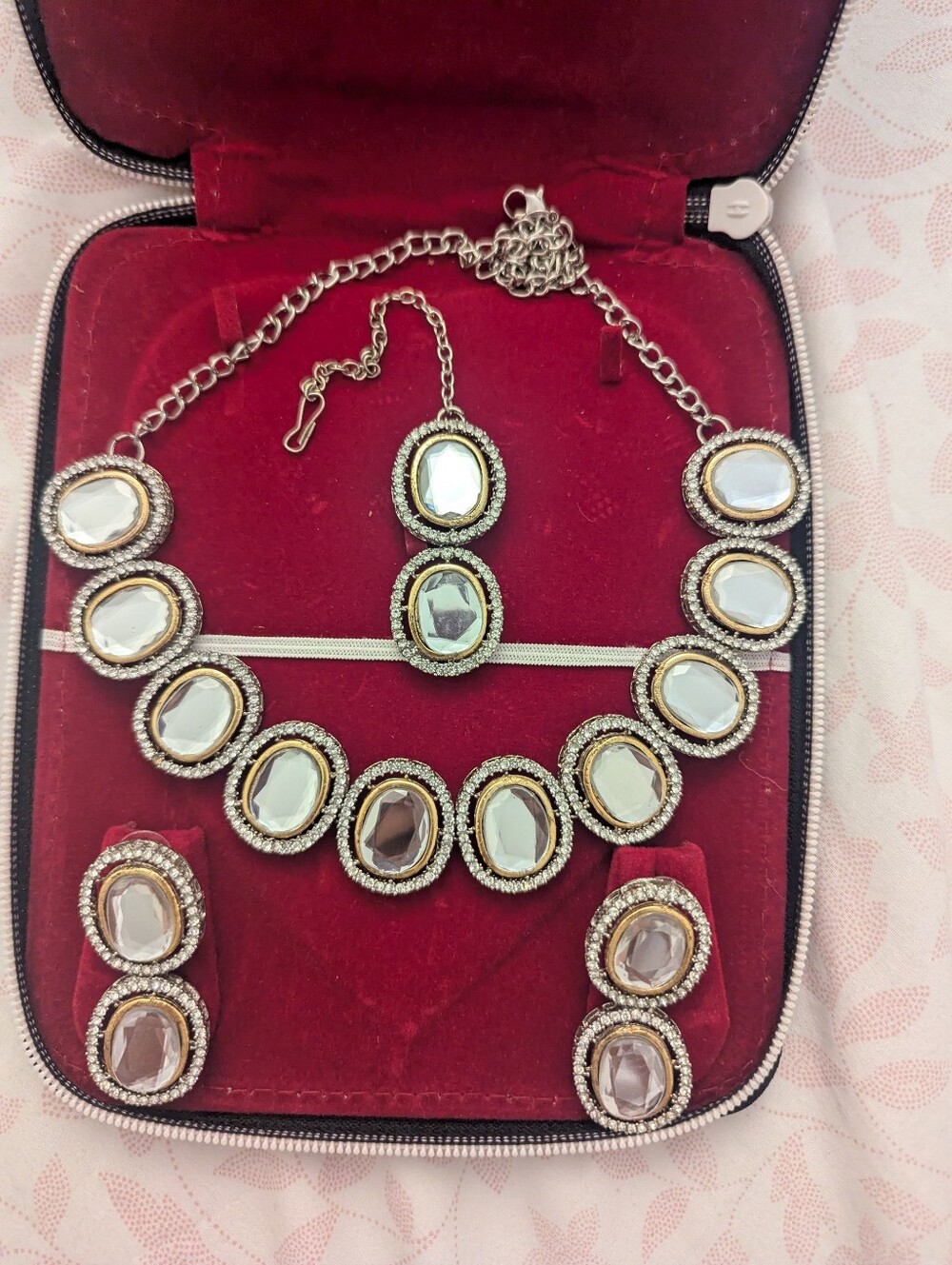 Elegant White Crystal Statement Necklace and Earring Set